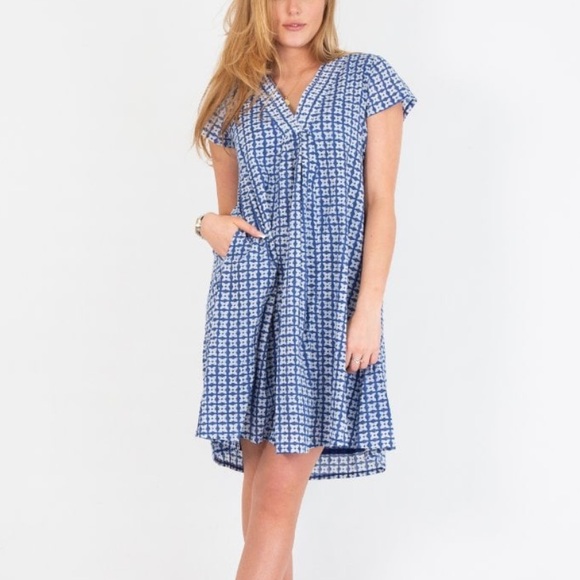 Zen Ethic Dresses & Skirts - ZEN‎ ETHIC Women's Pistil V Neck A Line Blue White Block Print Patterned Dress L